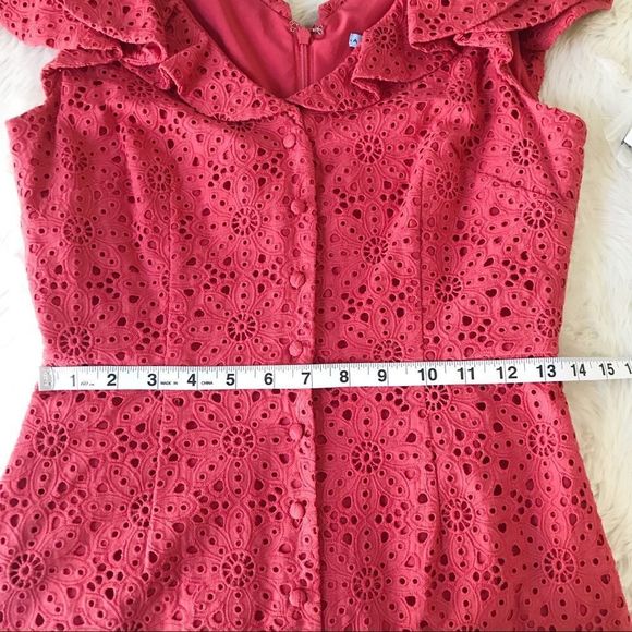ANTONIO MELANI Cotton Eyelet Midi Dress Button Front Sleeveless Coral Size 4 New - Picture 13 of 16